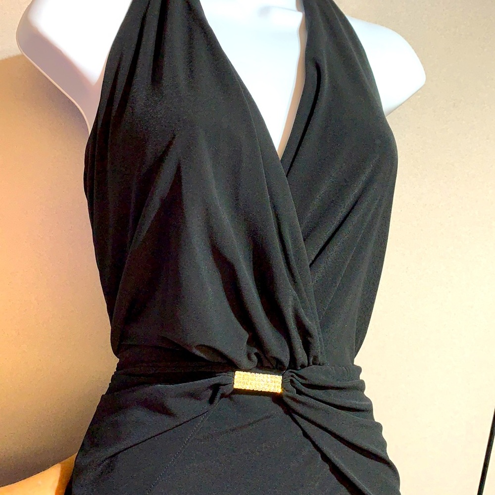 Beautiful halter backless black tie black dress